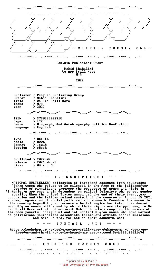 NFO for the release Nahid.Shahalimi.-.We.Are.Still.Here.2022.RETAIL.EPUB.eBook-CTO by CTO