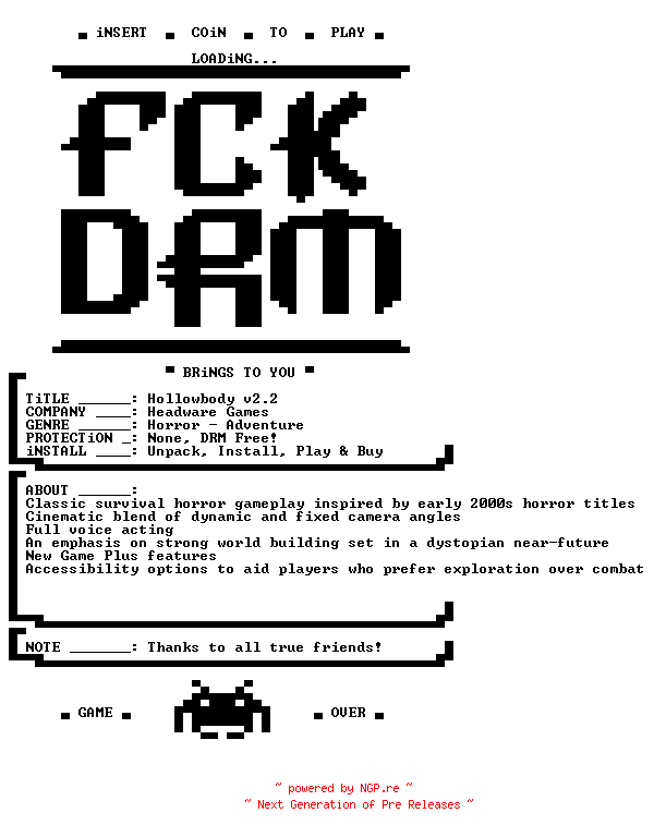 NFO for the release Hollowbody.v2.2-FCKDRM by FCKDRM