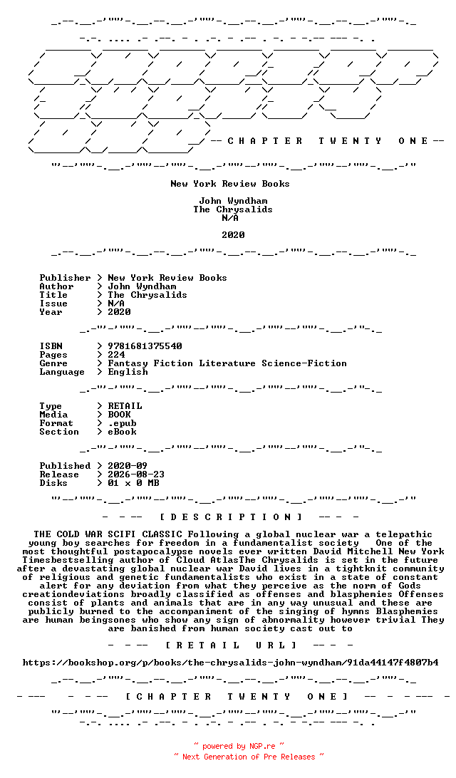 NFO for the release John.Wyndham.-.The.Chrysalids.2020.RETAIL.EPUB.eBook-CTO by CTO