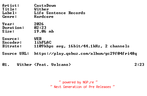 NFO for the release CastxDown-Wither-Single-16BIT-WEB-FLAC-2026-VEXED by VEXED