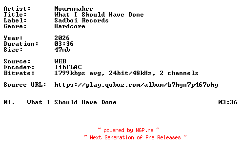 NFO for the release Mournmaker-What_I_Should_Have_Done-Single-24BIT-WEB-FLAC-2026-VEXED by VEXED