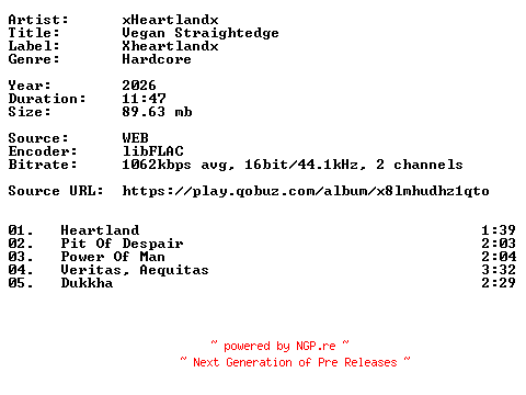 NFO for the release xHeartlandx-Vegan_Straightedge-Demo-16BIT-WEB-FLAC-2026-VEXED by VEXED