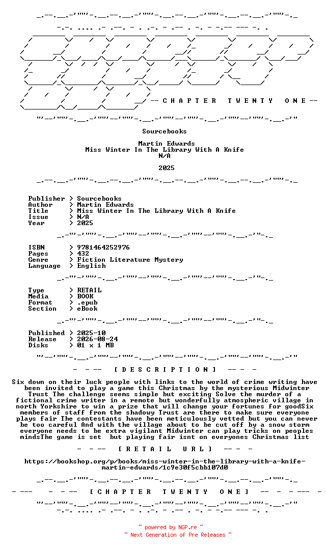 NFO for the release Martin.Edwards.-.Miss.Winter.In.The.Library.With.A.Knife.2025.RETAIL.EPUB.eBook-CTO by CTO