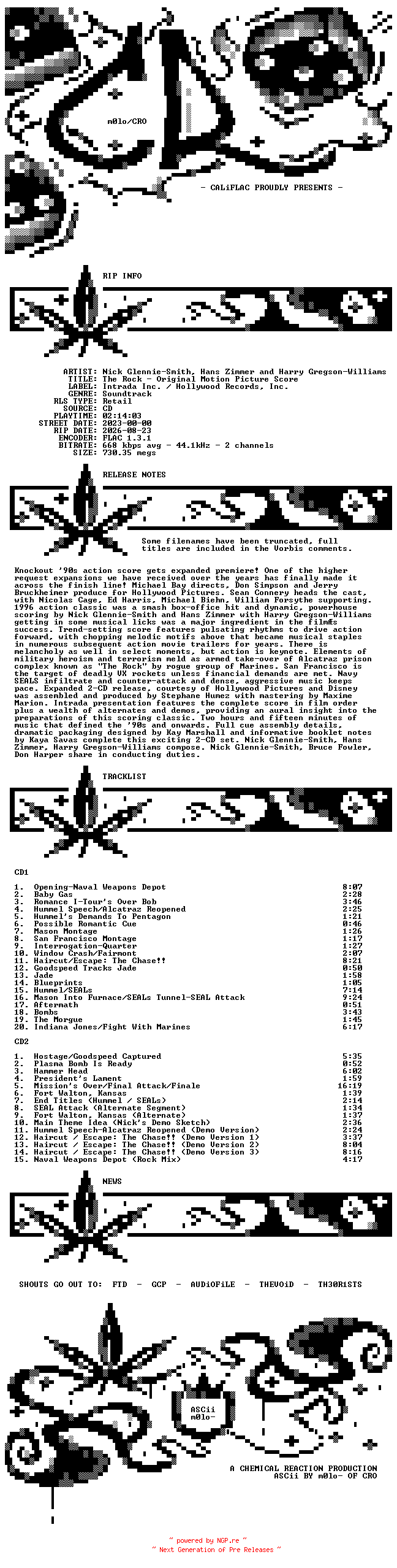 NFO for the release Nick_Glennie_Smith_Hans_Zimmer_Harry_Gregson_Williams-The_Rock_Original_Score-OST_Special_Edition-2CD-FLAC-2023-CALiFLAC by CALiFLAC