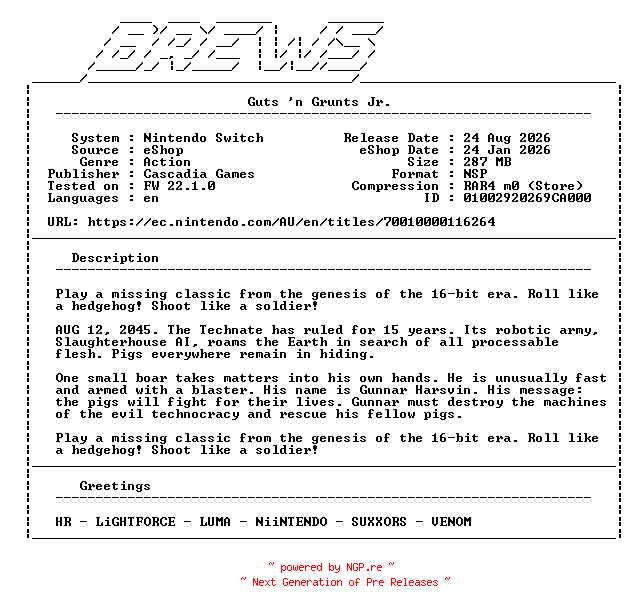 NFO for the release Guts_n_Grunts_Jr_NSW-BREWS by BREWS
