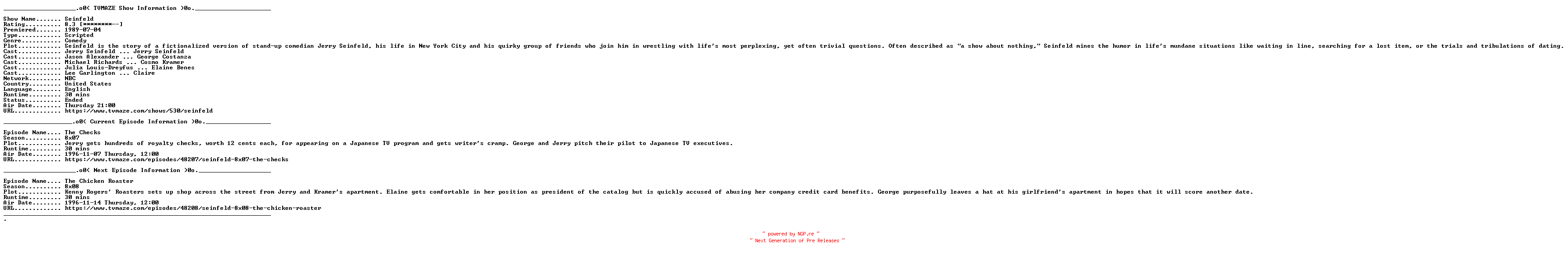 NFO for the release Seinfeld.S08E07.Die.Schecks.German.DL.WEB.h264.iNTERNAL-RWF by RWF