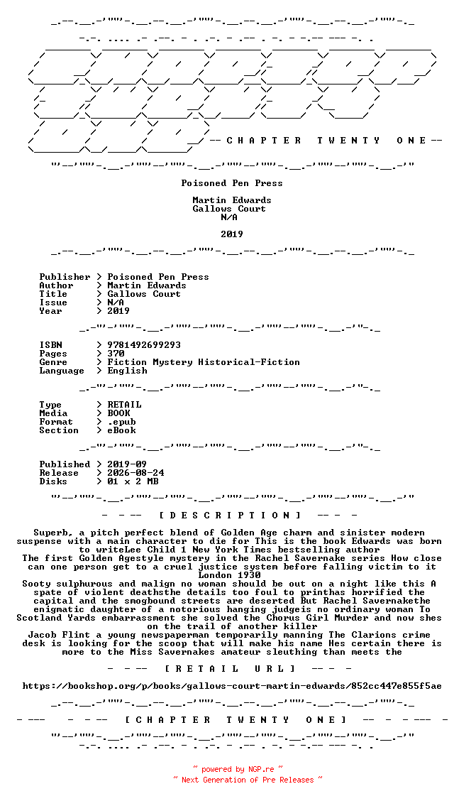 NFO for the release Martin.Edwards.-.Gallows.Court.2019.RETAIL.EPUB.eBook-CTO by CTO