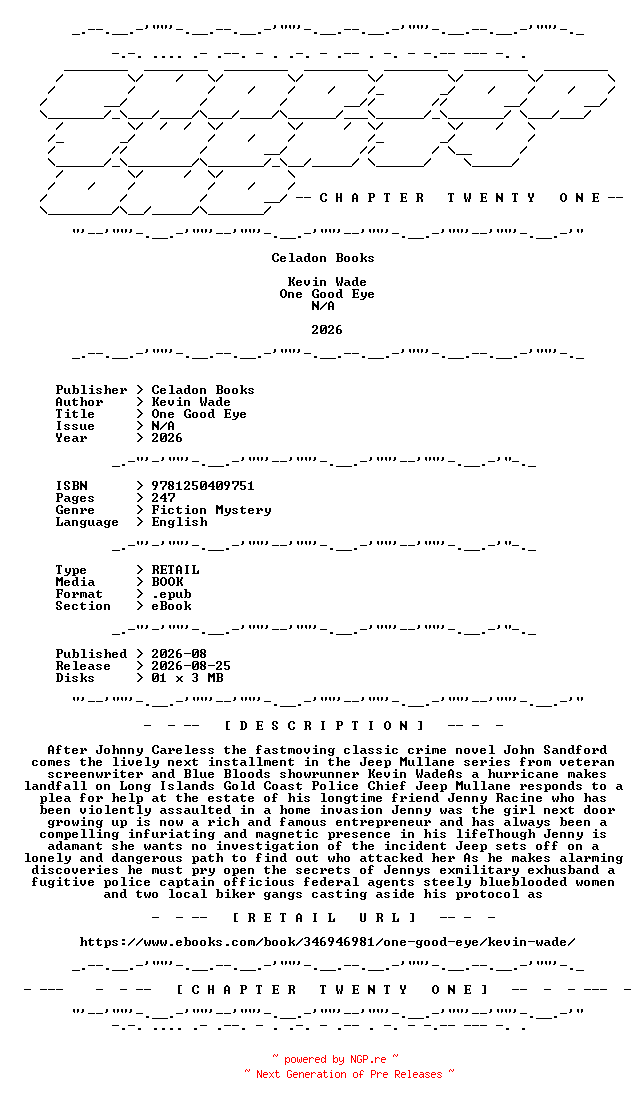 NFO for the release Kevin.Wade.-.One.Good.Eye.2026.RETAIL.EPUB.eBook-CTO by CTO