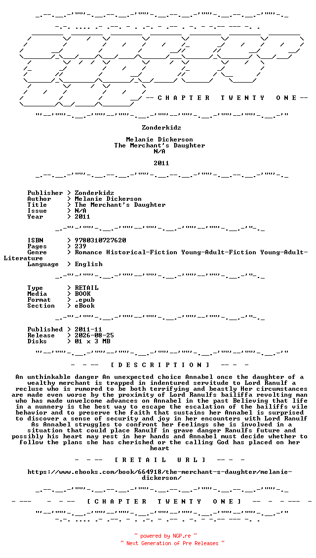 NFO for the release Melanie.Dickerson.-.The.Merchants.Daughter.2011.RETAIL.EPUB.eBook-CTO by CTO