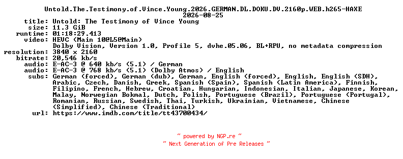 NFO for the release Untold.The.Testimony.of.Vince.Young.2026.GERMAN.DL.DOKU.DV.2160p.WEB.h265-HAXE by HAXE