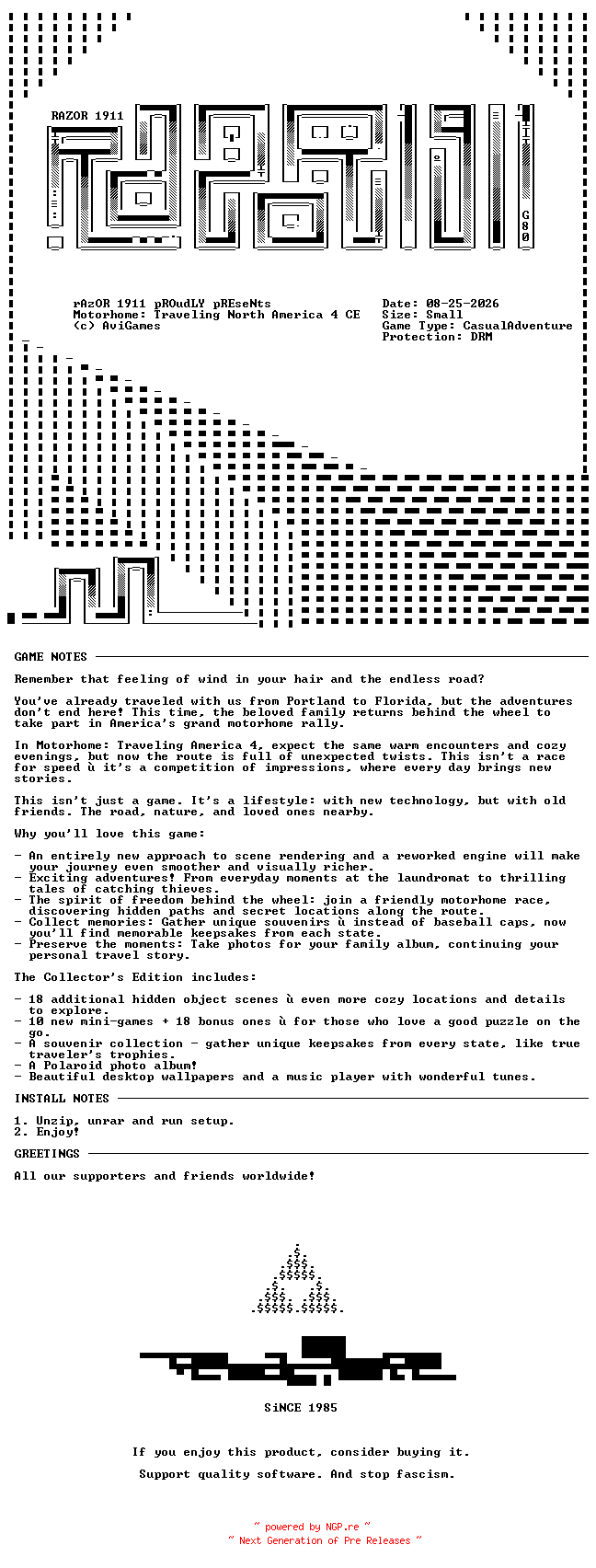 NFO for the release Motorhome_Traveling_North_America_4_Collectors_Edition-RAZOR by RAZOR