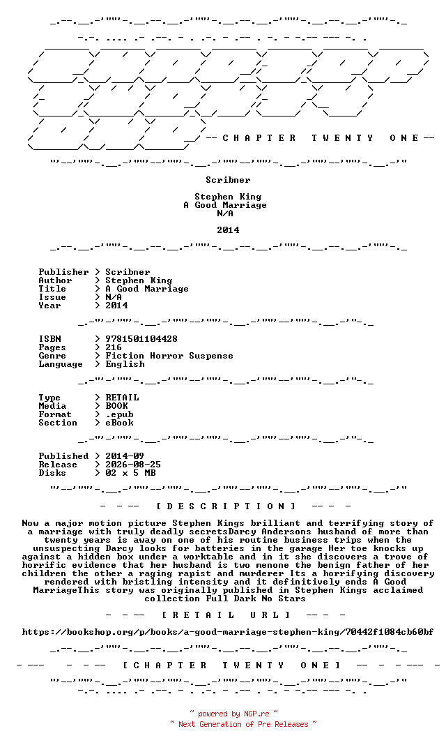 NFO for the release Stephen.King.-.A.Good.Marriage.2014.RETAIL.EPUB.eBook-CTO by CTO