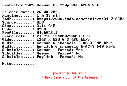 NFO for the release Protector.2025.German.DL.720p.WEB.h264-WvF by WvF