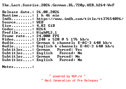 NFO for the release The.Last.Sunrise.2026.German.DL.720p.WEB.h264-WvF by WvF