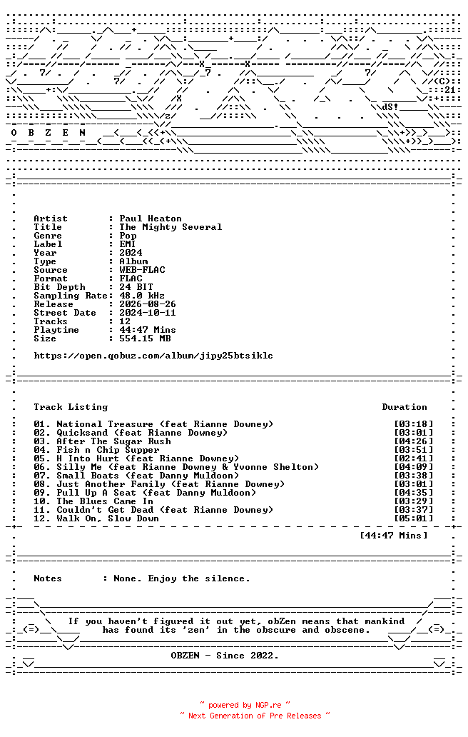 NFO for the release Paul_Heaton-The_Mighty_Several-24BIT-48KHZ-WEB-FLAC-2024-OBZEN by OBZEN