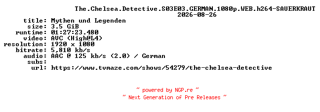 NFO for the release The.Chelsea.Detective.S03E03.GERMAN.1080p.WEB.h264-SAUERKRAUT by SAUERKRAUT