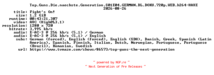 NFO for the release Top.Guns.Die.naechste.Generation.S01E04.GERMAN.DL.DOKU.720p.WEB.h264-HAXE by HAXE