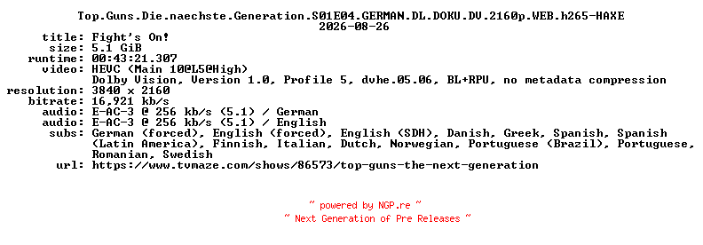 NFO for the release Top.Guns.Die.naechste.Generation.S01E04.GERMAN.DL.DOKU.DV.2160p.WEB.h265-HAXE by HAXE