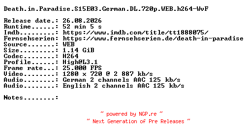 NFO for the release Death.in.Paradise.S15E03.German.DL.720p.WEB.h264-WvF by WvF