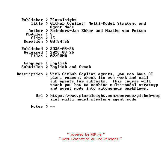 NFO for the release Pluralsight.GitHub.Copilot.Multi-Model.Strategy.and.Agent.Mode.2026.BOOKWARE-GETH by GETH