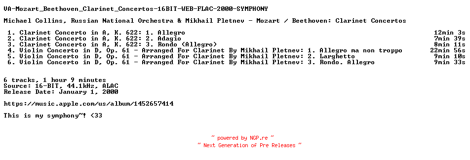 NFO for the release VA-Mozart_Beethoven_Clarinet_Concertos-16BIT-WEB-FLAC-2000-SYMPHONY by SYMPHONY
