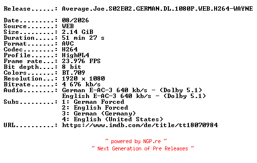 NFO for the release Average.Joe.S02E02.GERMAN.DL.1080P.WEB.H264-WAYNE by WAYNE