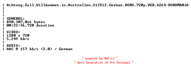 NFO for the release Achtung.Zoll.Willkommen.in.Australien.S12E12.German.DOKU.720p.WEB.h264-DOKUMANiA by DOKUMANiA