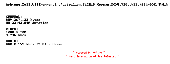 NFO for the release Achtung.Zoll.Willkommen.in.Australien.S12E19.German.DOKU.720p.WEB.h264-DOKUMANiA by DOKUMANiA