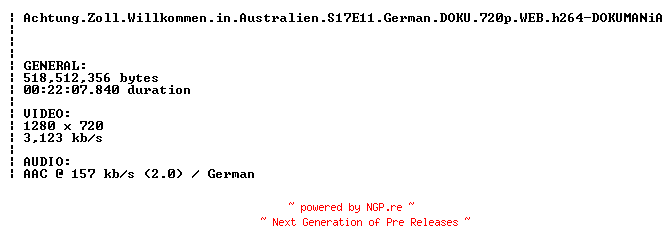 NFO for the release Achtung.Zoll.Willkommen.in.Australien.S17E11.German.DOKU.720p.WEB.h264-DOKUMANiA by DOKUMANiA