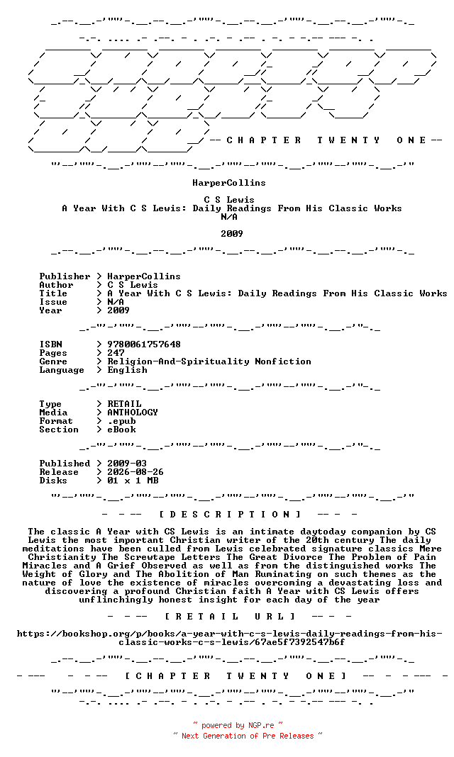 NFO for the release HarperCollins.-.A.Year.With.C.S.Lewis.Daily.Readings.From.His.Classic.Works.2009.RETAIL.EPUB.eBook-CTO by CTO
