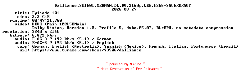NFO for the release Dalliance.S01E01.GERMAN.DL.DV.2160p.WEB.h265-SAUERKRAUT by SAUERKRAUT