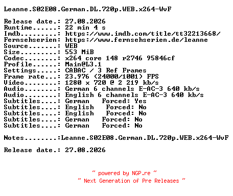 NFO for the release Leanne.S02E08.German.DL.720p.WEB.x264-WvF by WvF
