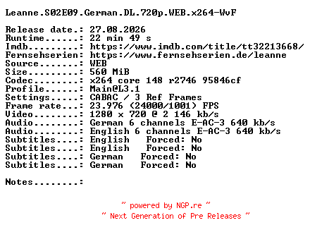 NFO for the release Leanne.S02E09.German.DL.720p.WEB.x264-WvF by WvF