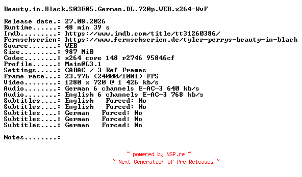 NFO for the release Beauty.in.Black.S03E05.German.DL.720p.WEB.x264-WvF by WvF