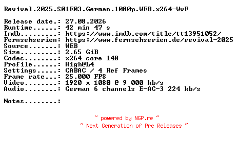 NFO for the release Revival.2025.S01E03.German.1080p.WEB.x264-WvF by WvF