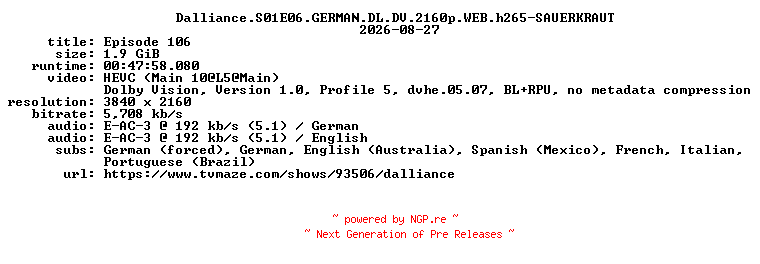 NFO for the release Dalliance.S01E06.GERMAN.DL.DV.2160p.WEB.h265-SAUERKRAUT by SAUERKRAUT