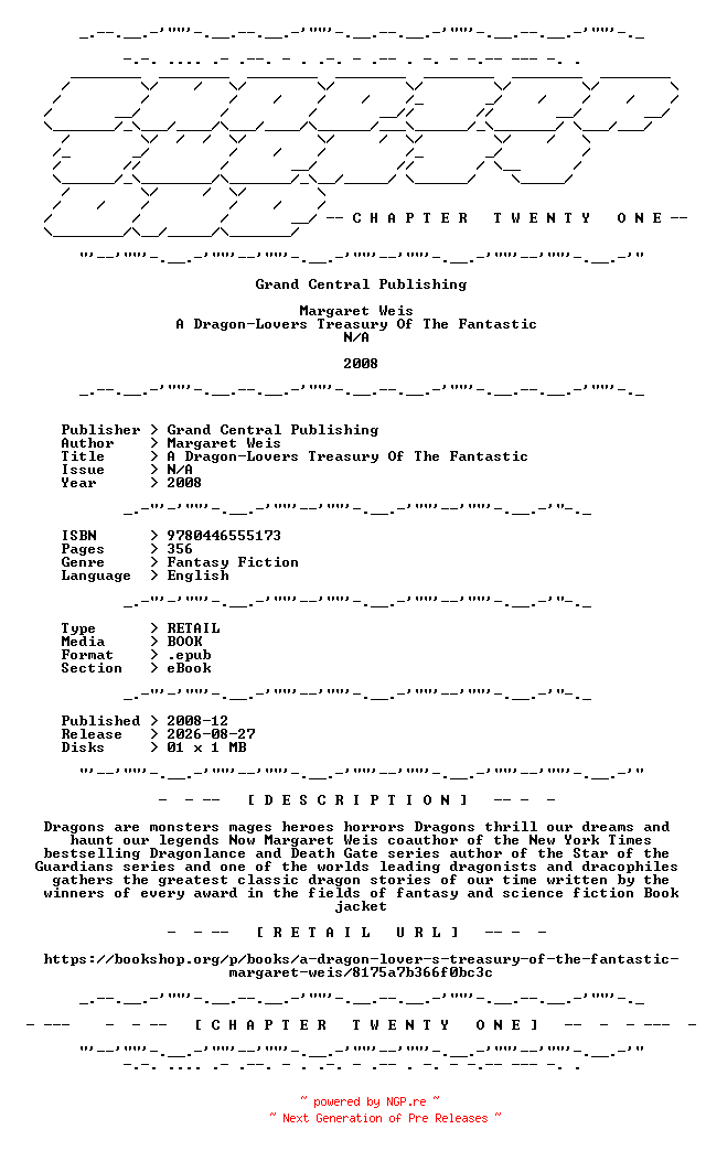 NFO for the release Margaret.Weis.-.A.Dragon-Lovers.Treasury.Of.The.Fantastic.2008.RETAIL.EPUB.eBook-CTO by CTO
