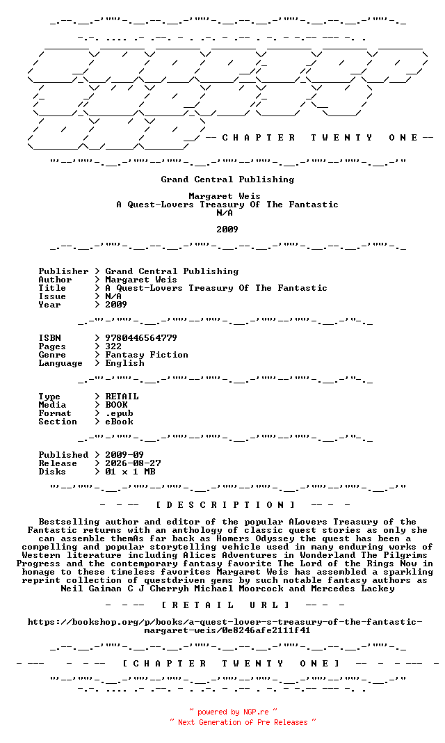 NFO for the release Margaret.Weis.-.A.Quest-Lovers.Treasury.Of.The.Fantastic.2009.RETAIL.EPUB.eBook-CTO by CTO