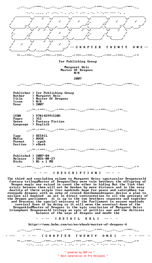 NFO for the release Margaret.Weis.-.Master.Of.Dragons.2007.RETAIL.EPUB.eBook-CTO by CTO