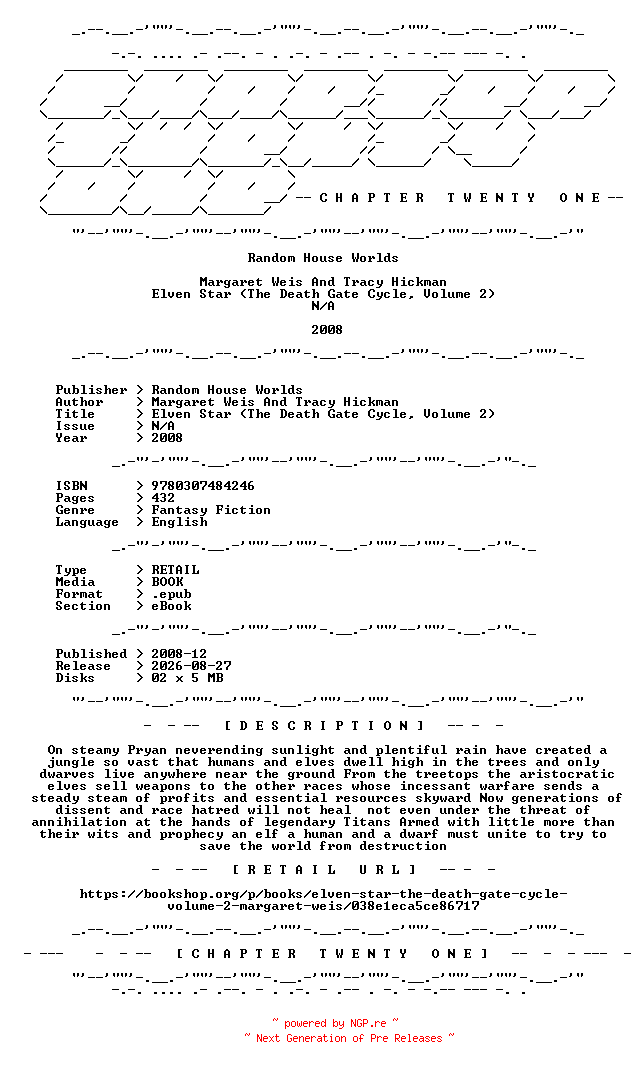NFO for the release Margaret.Weis.And.Tracy.Hickman.-.Elven.Star.The.Death.Gate.Cycle.Volume.2.2008.RETAIL.EPUB.eBook-CTO by CTO