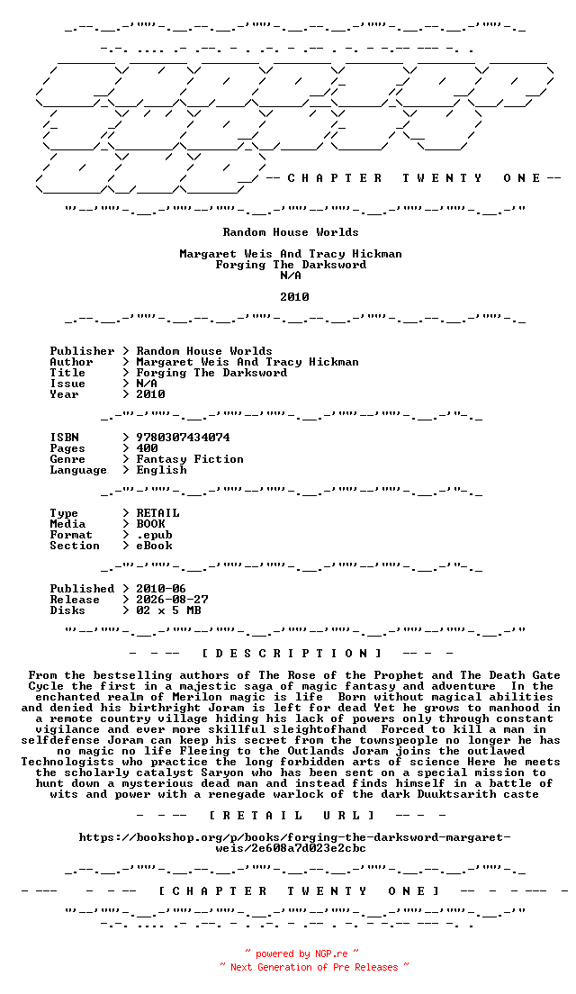 NFO for the release Margaret.Weis.And.Tracy.Hickman.-.Forging.The.Darksword.2010.RETAIL.EPUB.eBook-CTO by CTO