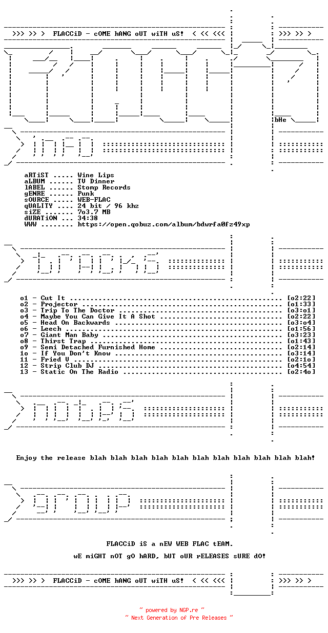 NFO for the release Wine_Lips-TV_Dinner-24BIT-96KHZ-WEB-FLAC-2026-FLACCiD by FLACCiD