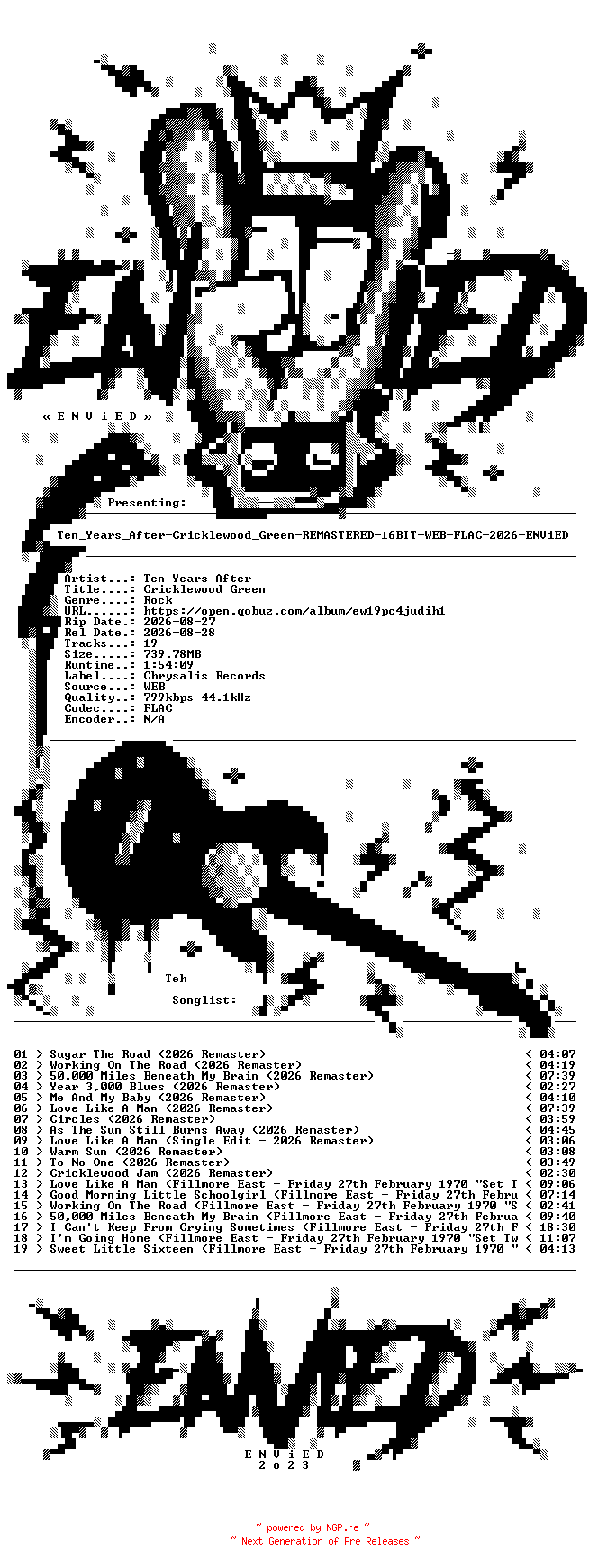 NFO for the release Ten_Years_After-Cricklewood_Green-REMASTERED-16BIT-WEB-FLAC-2026-ENViED by ENViED