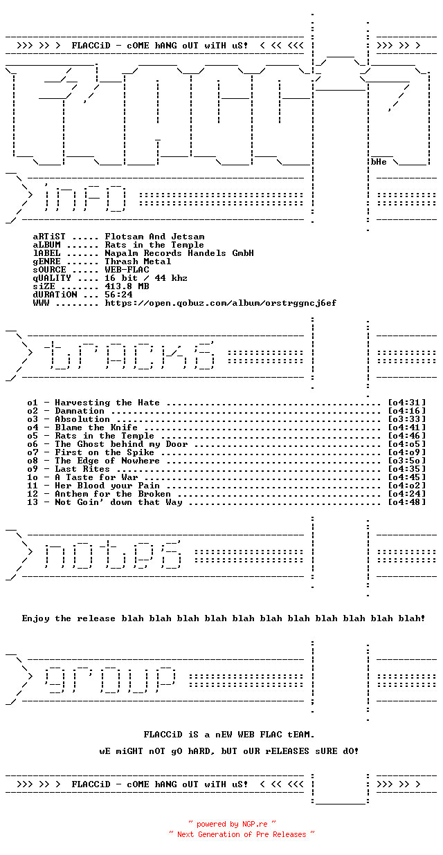 NFO for the release Flotsam_And_Jetsam-Rats_in_the_Temple-16BIT-WEB-FLAC-2026-FLACCiD by FLACCiD