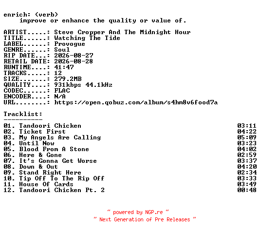 NFO for the release Steve_Cropper_And_The_Midnight_Hour-Watching_The_Tide-16BIT-WEB-FLAC-2026-ENRiCH by ENRiCH
