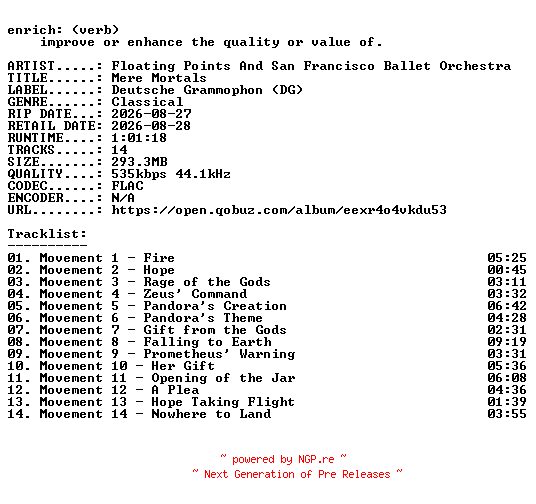 NFO for the release Floating_Points_And_San_Francisco_Ballet_Orchestra-Mere_Mortals-16BIT-WEB-FLAC-2026-ENRiCH by ENRiCH