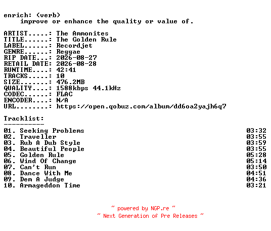 NFO for the release The_Ammonites-The_Golden_Rule-24BIT-WEB-FLAC-2026-ENRiCH by ENRiCH