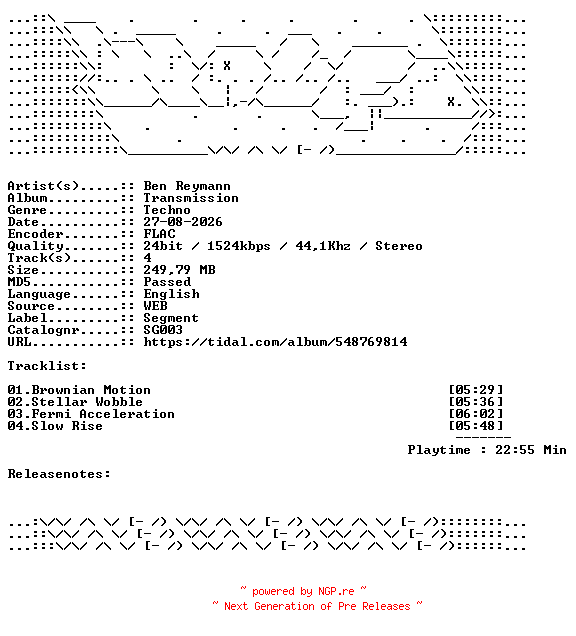NFO for the release Ben_Reymann-Transmission-SG003-24BIT-WEB-FLAC-2026-WAVED by WAVED