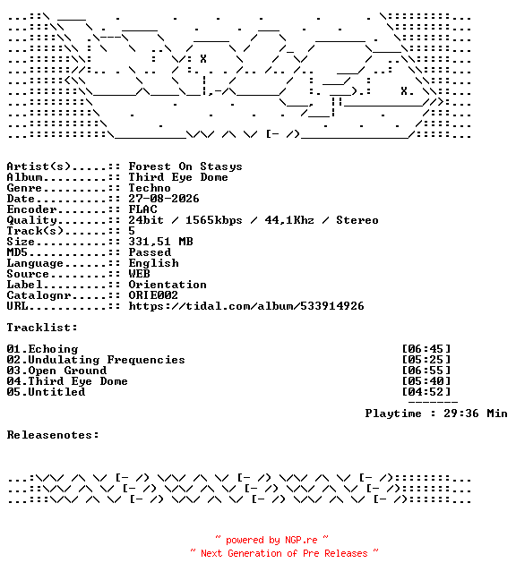 NFO for the release Forest_On_Stasys-Third_Eye_Dome-ORIE002-24BIT-WEB-FLAC-2026-WAVED by WAVED
