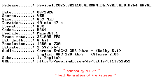 NFO for the release Revival.2025.S01E10.GERMAN.DL.720P.WEB.H264-WAYNE by WAYNE
